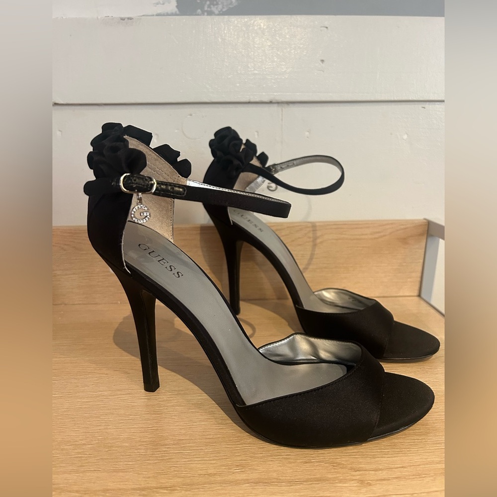 Guess Black Open Toe Heels with Sleek Straps Size 10